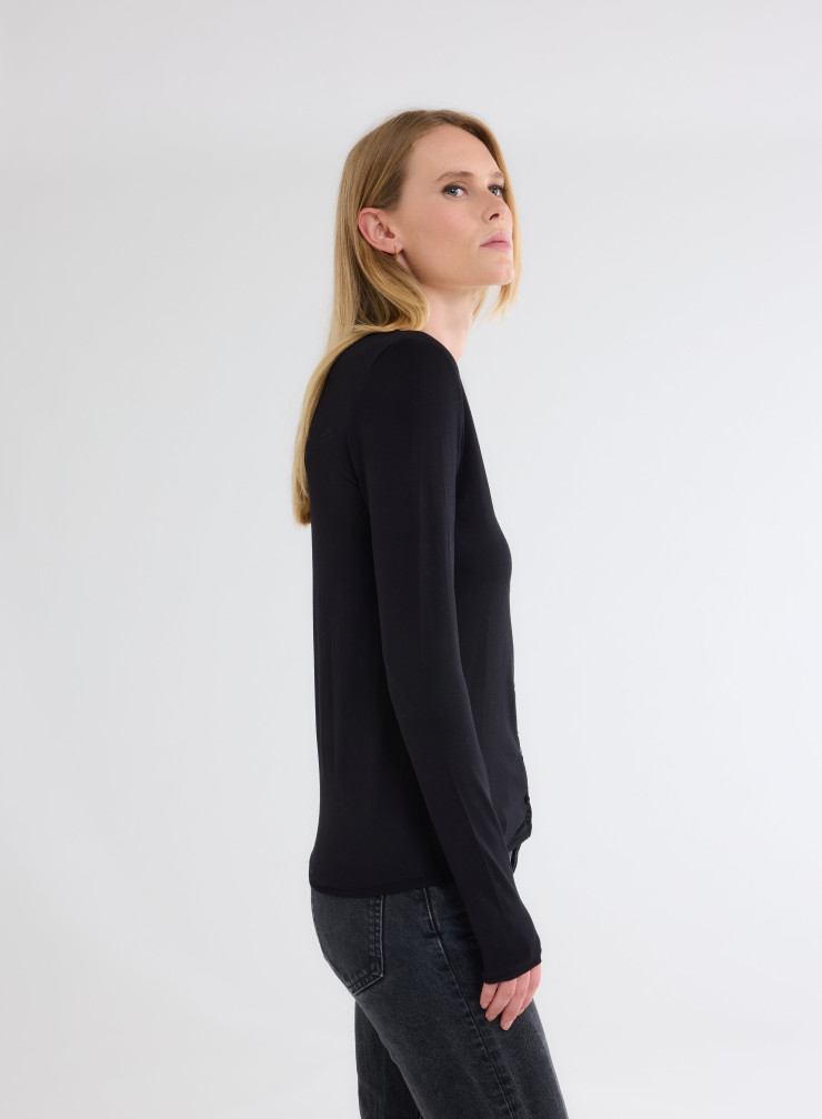 Long Sleeves V-neck Cardigan in Viscose / Elastane