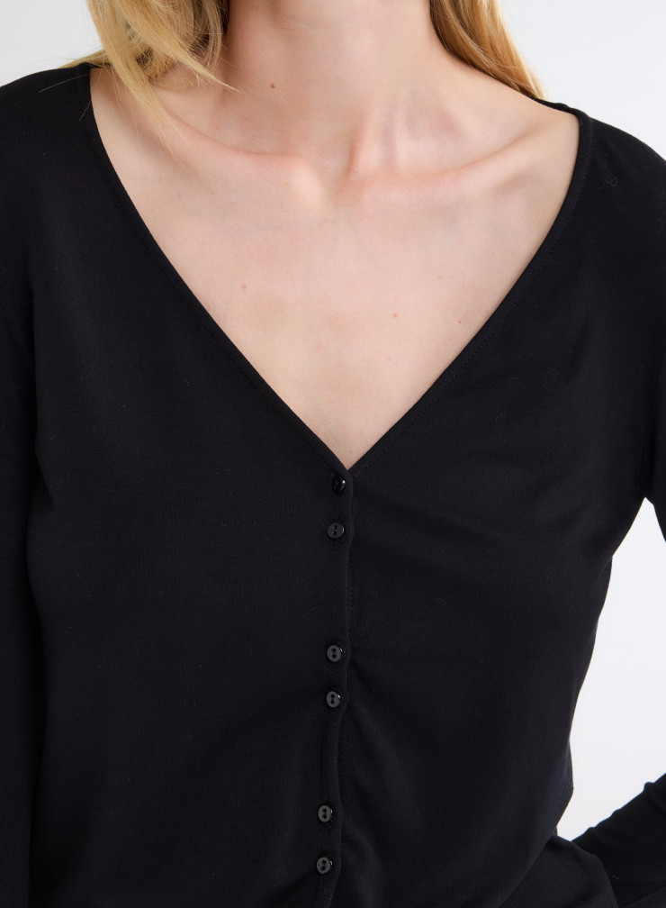 Long Sleeves V-neck Cardigan in Viscose / Elastane