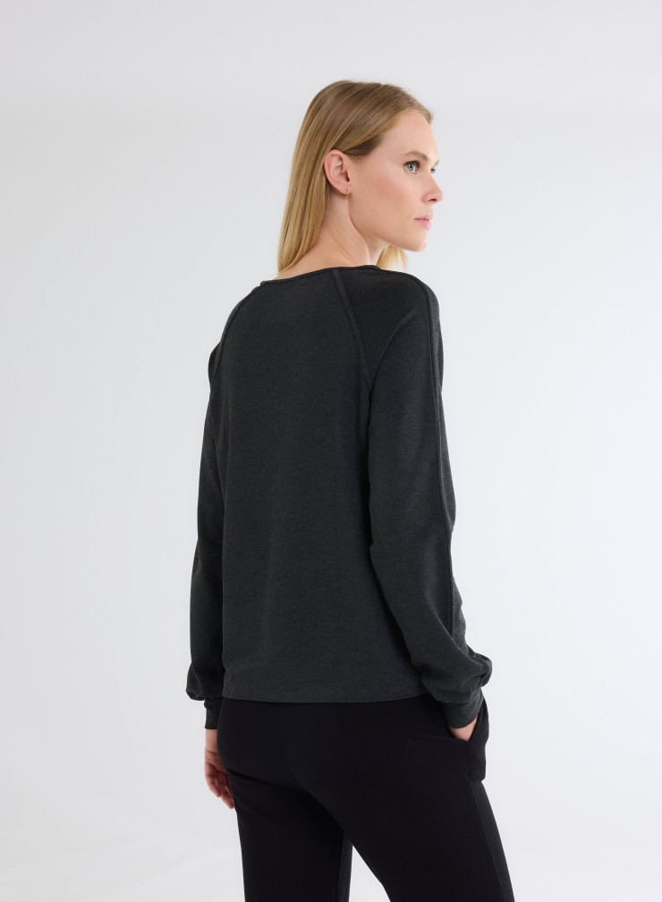 Long Sleeves Boat-neck T-shirt in Viscose / Elastane