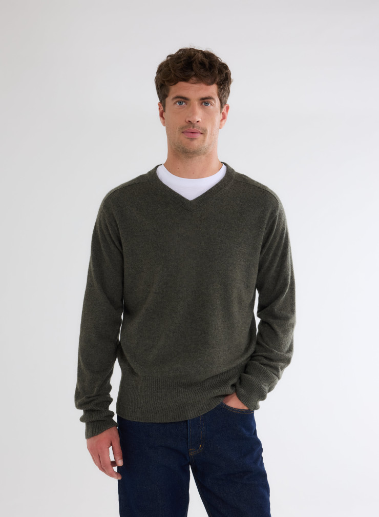 Long Sleeves V-neck Sweater in Cashmere