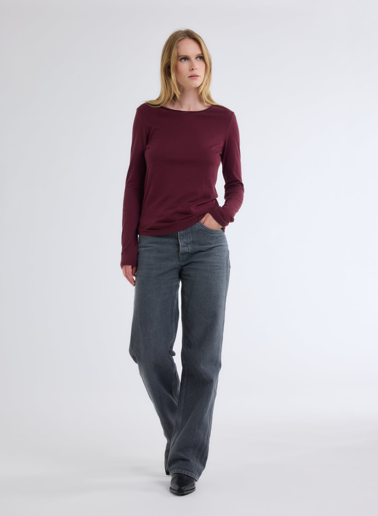 Long Sleeves Round neck T-shirt in Organic Cotton / Cashmere