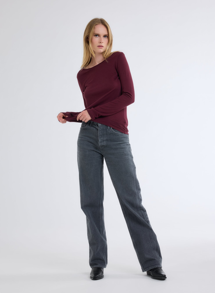 Long Sleeves Round neck T-shirt in Organic Cotton / Cashmere