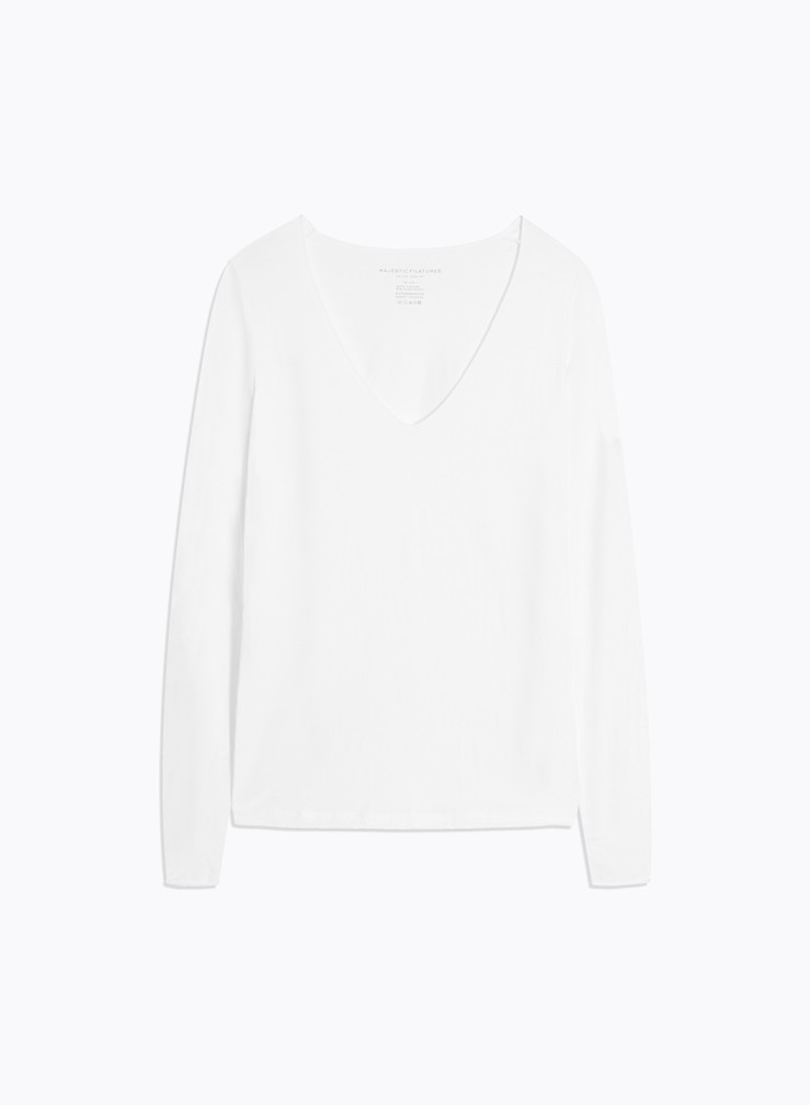 Long Sleeves V-neck T-shirt in Viscose / Elastane