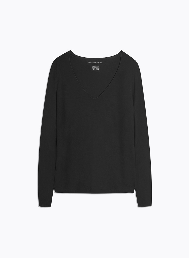 Long Sleeves V-neck T-shirt in Viscose / Elastane