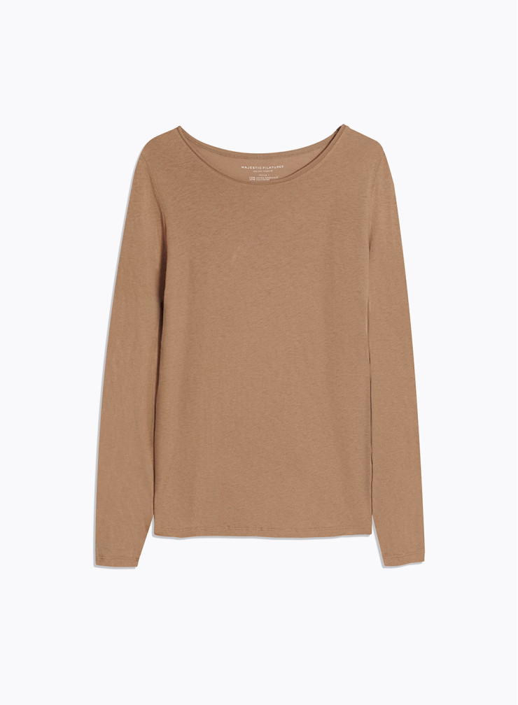 Long Sleeves Round neck T-shirt in Organic Cotton / Cashmere