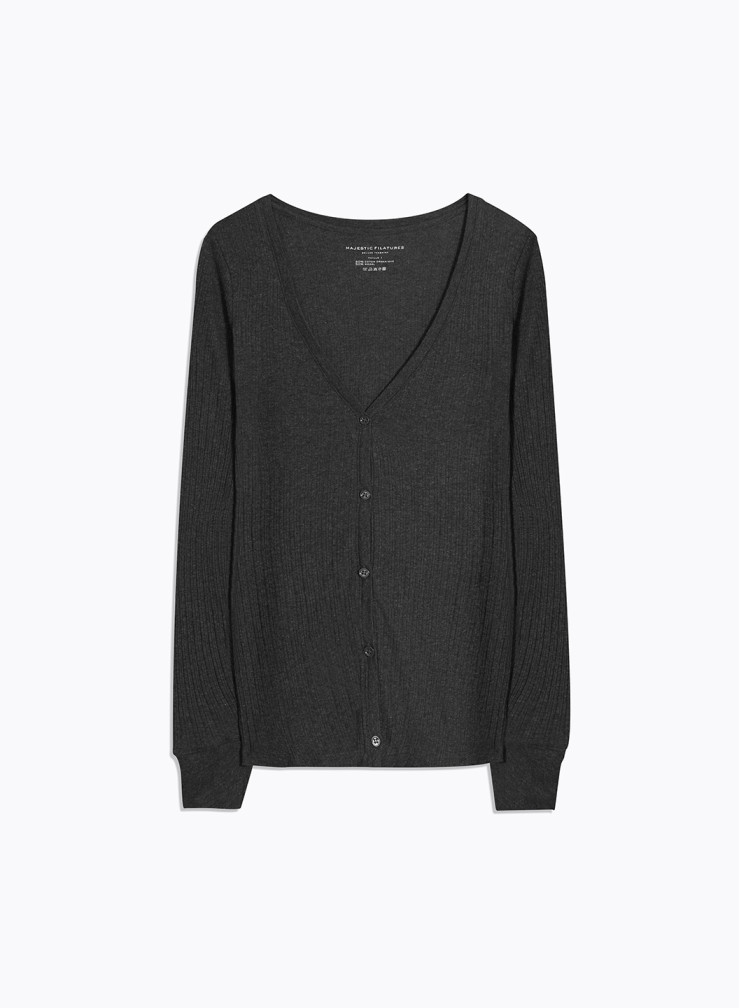 Long Sleeves V-neck Cardigan in Organic Cotton / Modal / Elastane