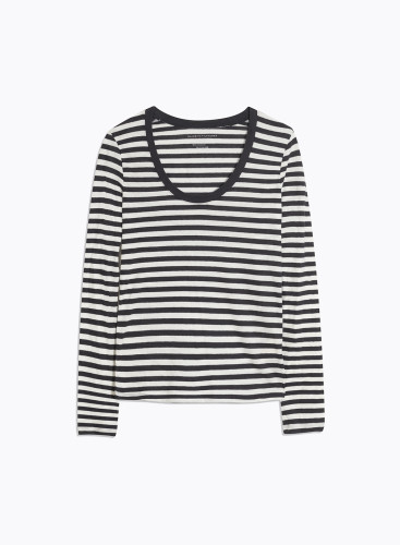 Long Sleeves U-neck T-shirt in Organic Cotton / Cashmere