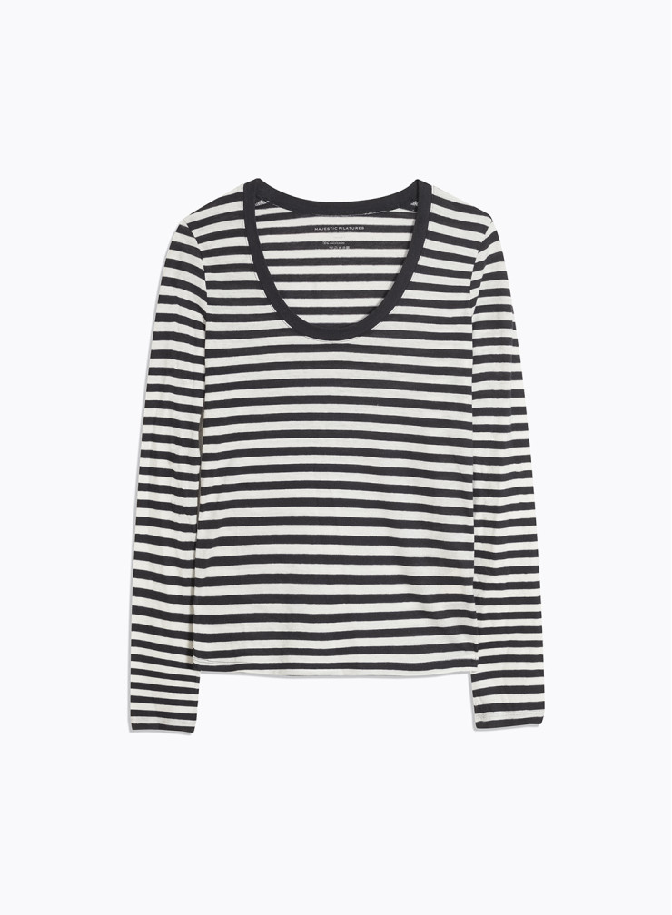 Long Sleeves U-neck T-shirt in Organic Cotton / Cashmere