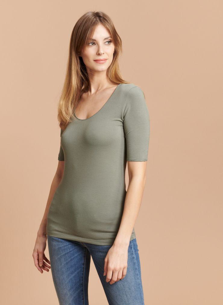 U-neck elbow sleeves T-shirt - Majestic Filatures