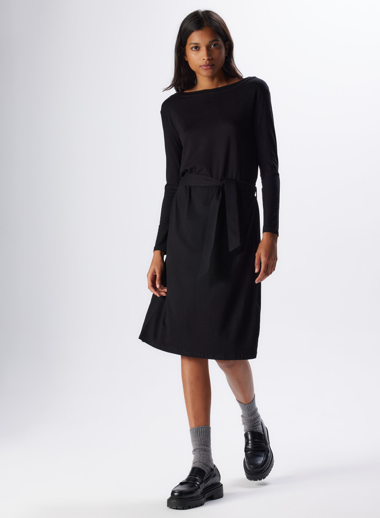 Black Viscose / Elastane Boat neck Dress WOMEN|Majestic Filatures