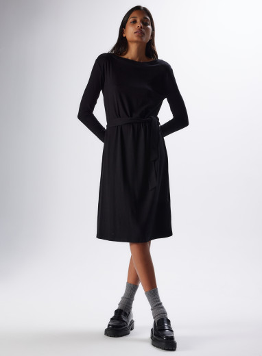 Black Viscose / Elastane Boat neck Dress WOMEN|Majestic Filatures