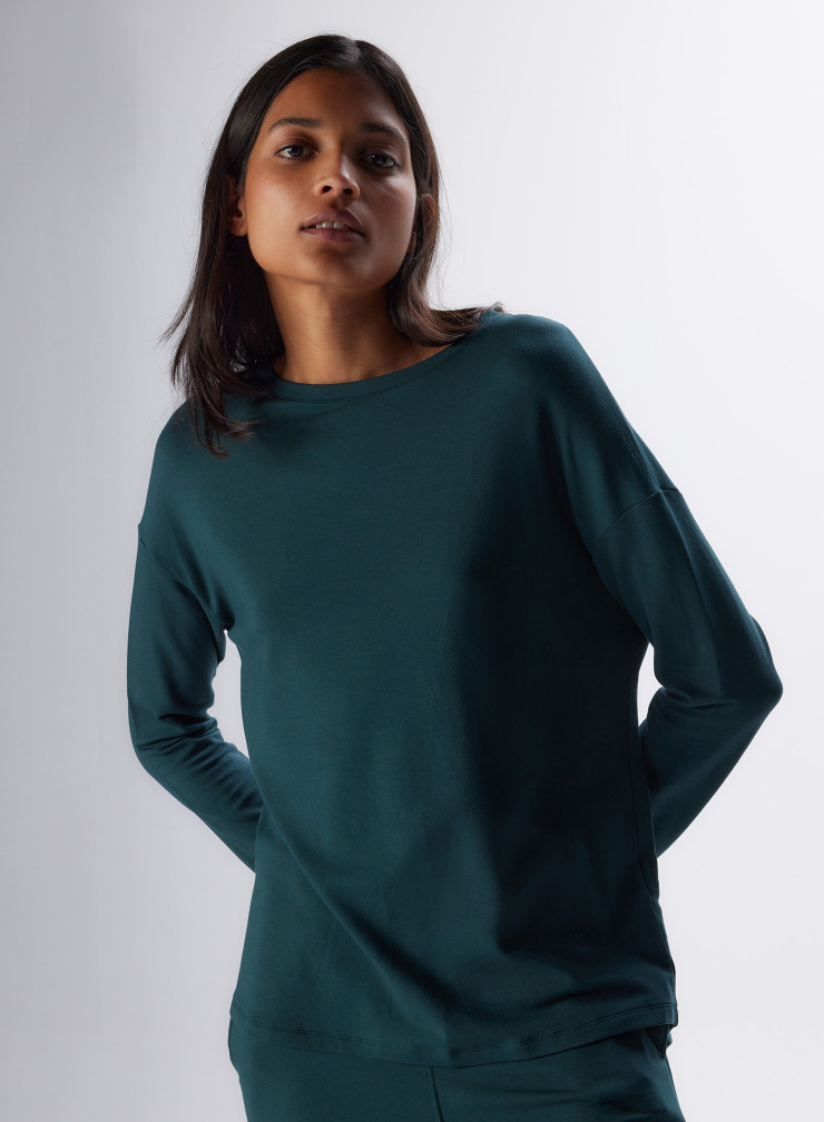 Green Viscose / Elastane Boatneck T-Shirt WOMEN