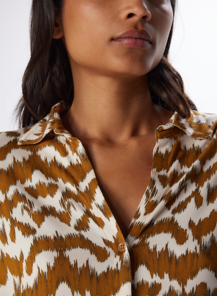 Beige Printed Shirt in Viscose / Elastane WOMEN