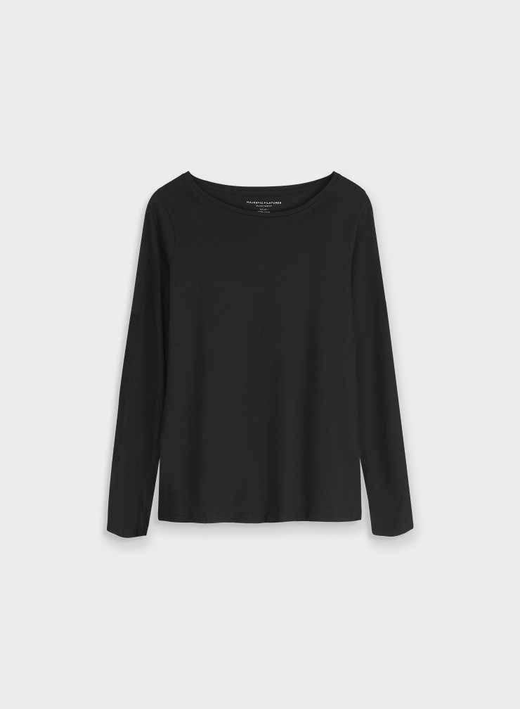 Cotton long sleeve boat neck t-shirt