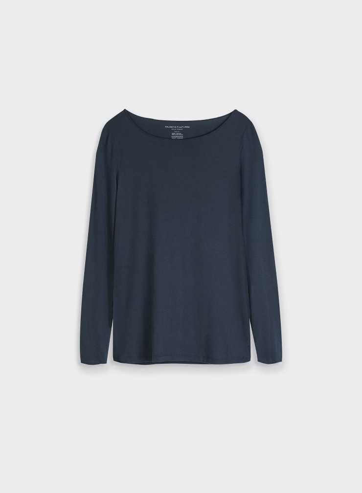 Grey 3/4 Sleeve Viscose/Elastane T-Shirt WOMEN