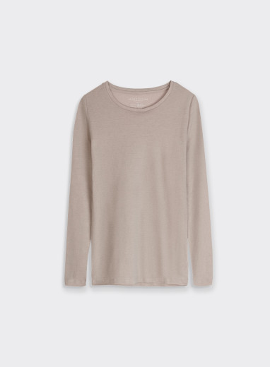 Beige Cotton / Cashmere Long Sleeve T-shirt WOMEN