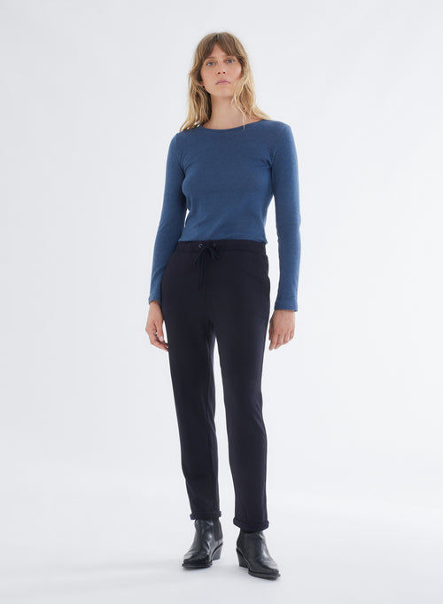 Navy Trousers with Viscose and Elastane Pockets - MAJESTIC FILATURES