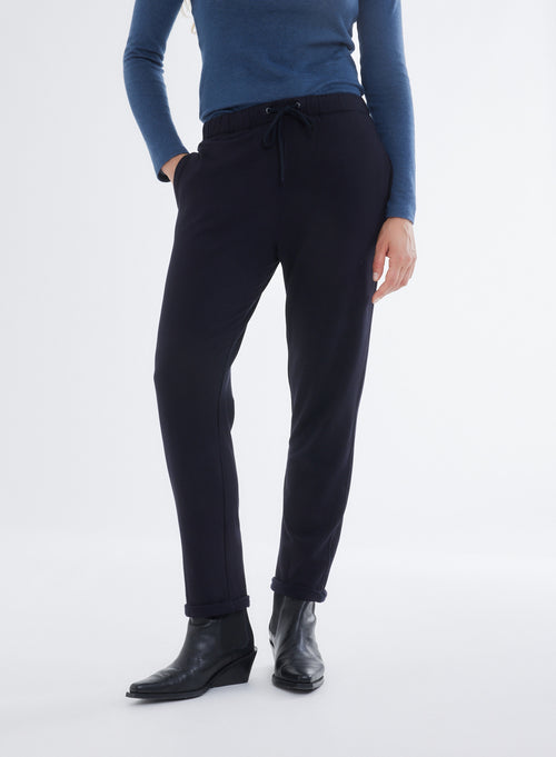 Navy Trousers with Viscose and Elastane Pockets - MAJESTIC FILATURES