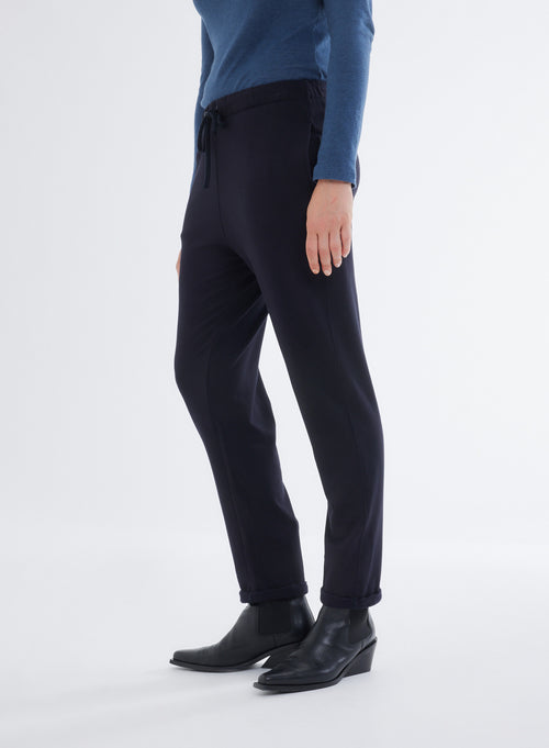 Navy Trousers with Viscose and Elastane Pockets - MAJESTIC FILATURES