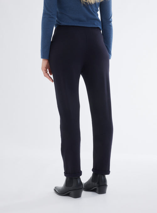 Navy Trousers with Viscose and Elastane Pockets - MAJESTIC FILATURES