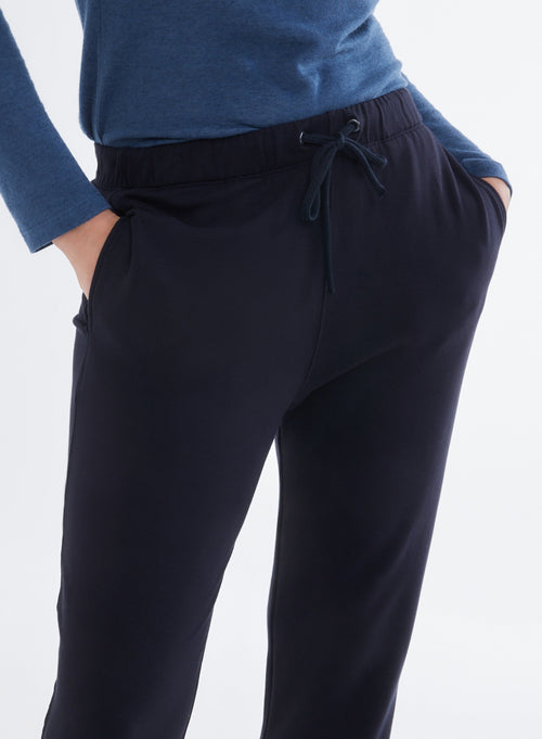 Navy Trousers with Viscose and Elastane Pockets - MAJESTIC FILATURES