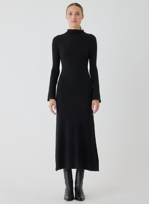 Robe Longue Noire Manches Longues - MAJESTIC FILATURES