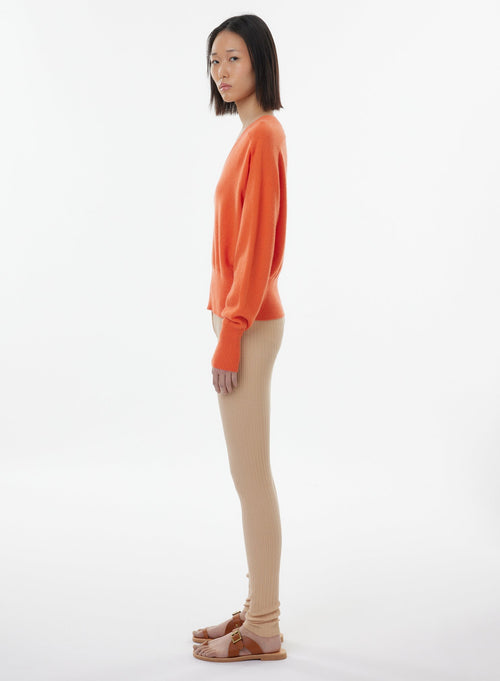 Pull Orange Manches Longues Col V - MAJESTIC FILATURES