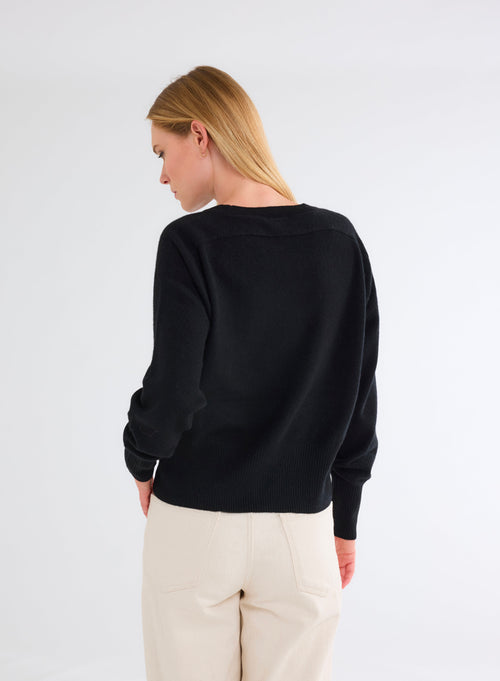 Pull Noir Col Rond Manches Longues en Cachemire - MAJESTIC FILATURES