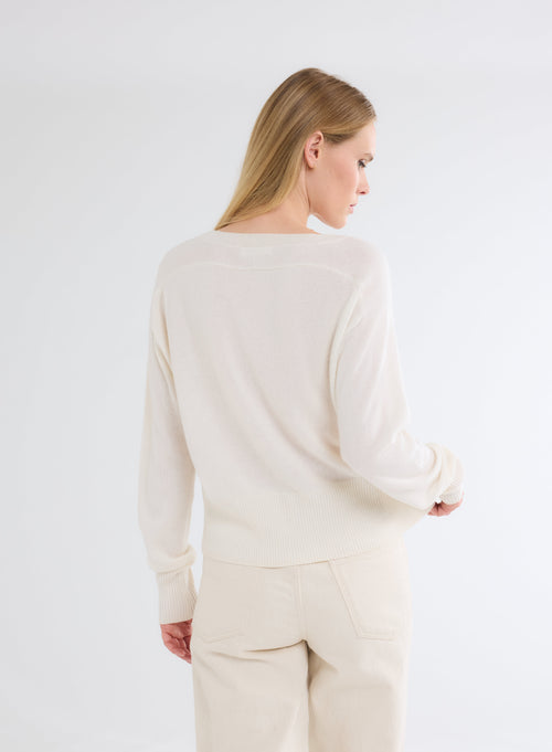 Pull Blanc Col Rond Manches Longues en Cachemire - MAJESTIC FILATURES