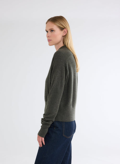 Pull Vert Col Rond Manches Longues en Cachemire - MAJESTIC FILATURES