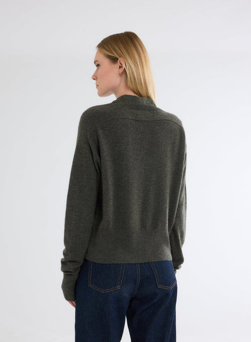 Pull Vert Col Rond Manches Longues en Cachemire - MAJESTIC FILATURES