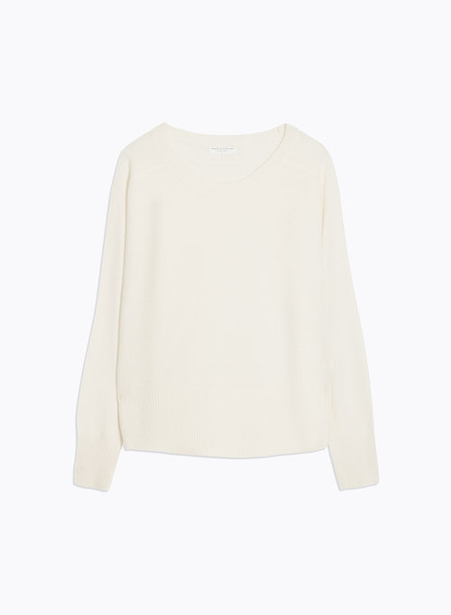 Pull Blanc Col Rond Manches Longues en Cachemire - MAJESTIC FILATURES