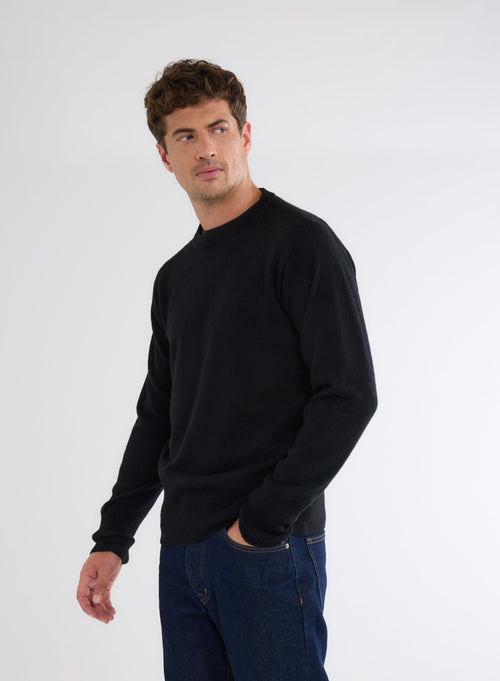 Pull Noir Col Rond Manches Longues en 100% Cachemire - MAJESTIC FILATURES