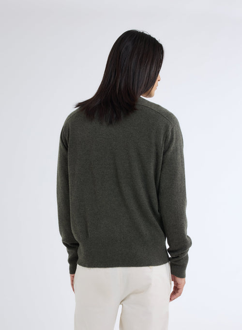 Pull Vert Col Rond Manches Longues en 100% Cachemire - MAJESTIC FILATURES