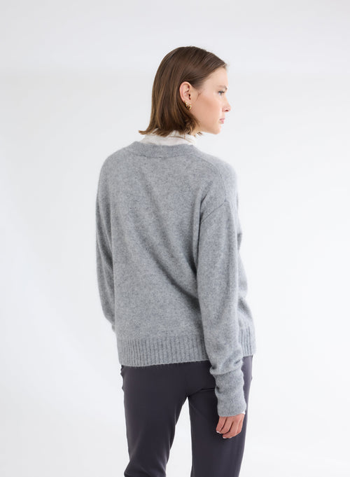 Pull Gris Col V Manches Longues - MAJESTIC FILATURES