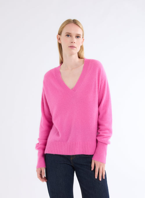 Pull Rose Col V Manches Longues - MAJESTIC FILATURES