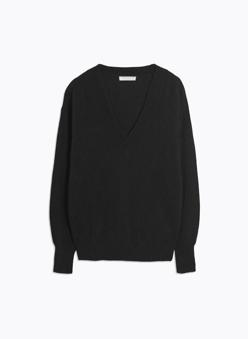 Pull Noir Col V Manches Longues - MAJESTIC FILATURES