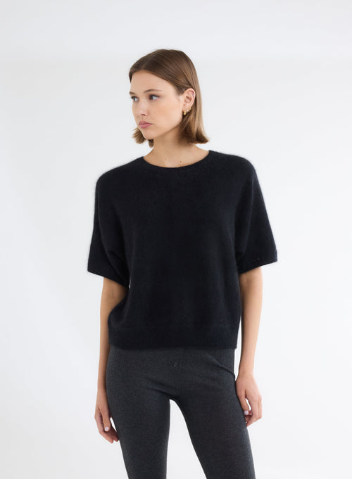 Pull Noir Col Bateau Manches Coudes - MAJESTIC FILATURES