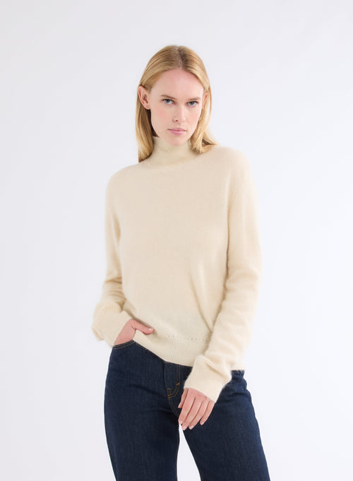 Pull Blanc Col Montant Manches Longues - MAJESTIC FILATURES