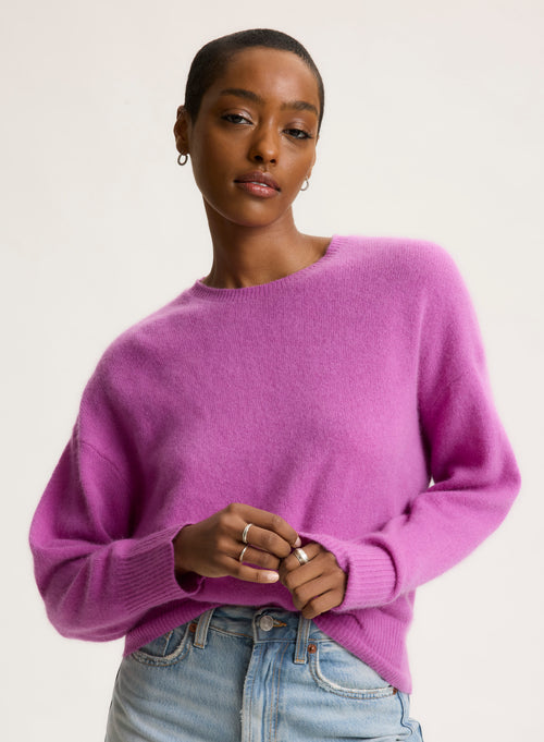 Pull Violet Col Rond Manches Longues - MAJESTIC FILATURES