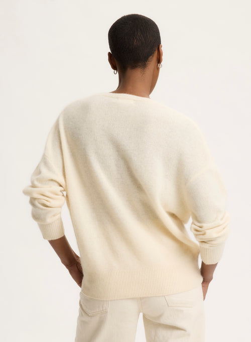 Pull Blanc Col V Manches Longues - MAJESTIC FILATURES