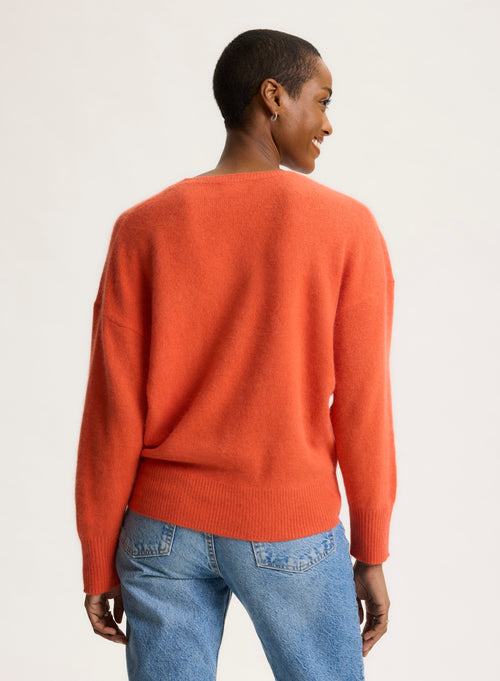 Pull orange Col V Manches Longues - MAJESTIC FILATURES