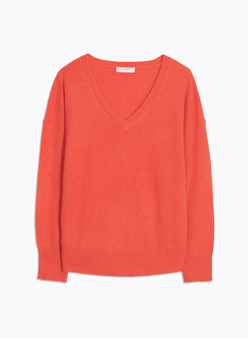 Pull orange Col V Manches Longues - MAJESTIC FILATURES