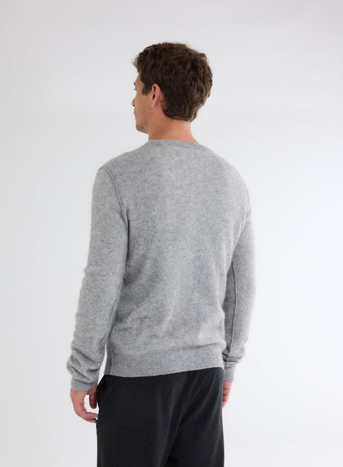 Pull Gris Col Rond Manches Longues en Raccoon et Polyamide - MAJESTIC FILATURES