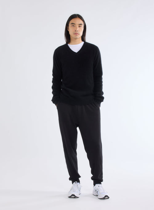 Black V-neck Long sleeves jumper in Raccoon - MAJESTIC FILATURES