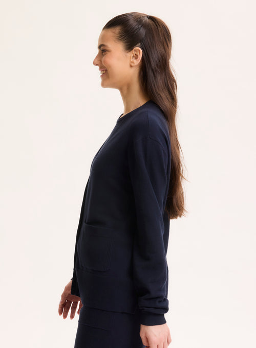 Navy V-neck Long Sleeve Vest in Organic Cotton / Elastane - MAJESTIC FILATURES