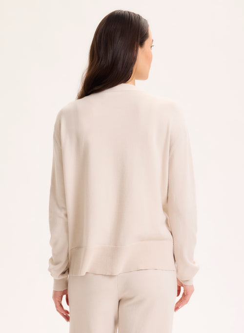 Beige V-neck Long-sleeved cardigan in organic cotton / Elastane - MAJESTIC FILATURES