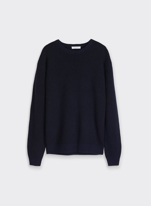 Pull Marine Col Rond Manches Longues en Laine / Cachemire - MAJESTIC FILATURES