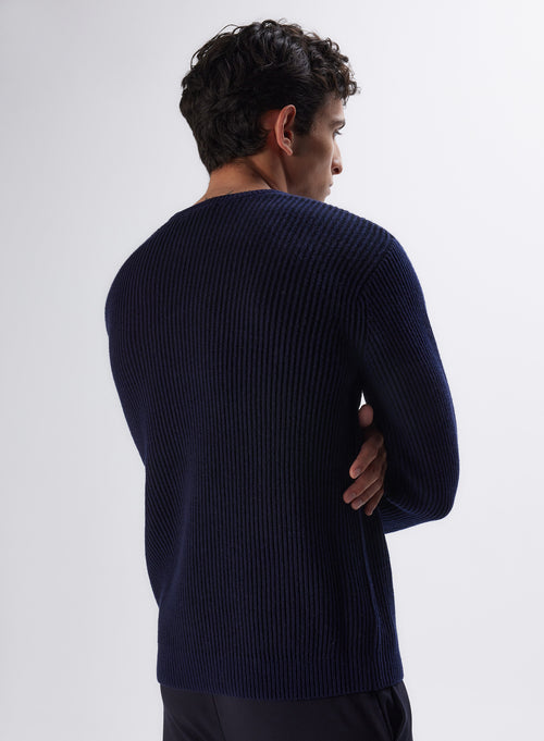 Pull Marine Col Rond Manches Longues en Laine / Cachemire - MAJESTIC FILATURES