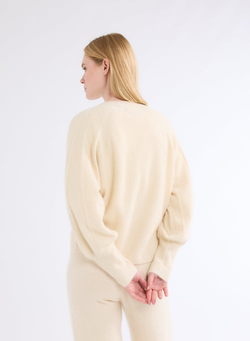 Pull Blanc Col Rond Manches Raglan longues - MAJESTIC FILATURES